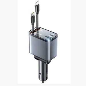 Caricabatterie da <span class=keywords><strong>Auto</strong></span> ABS 120W PD QC con 4 Porte <span class=keywords><strong>USB</strong></span> Tipo C, Cavi Retrattili Doppi, Accendisigari, Ricarica Rapida <span class=keywords><strong>per</strong></span> iPhone e Veicoli - Product Image 1