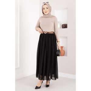 Mini Black Polka Dot Tulle <b>Skirt</b> with Chiffon Fabric Belted Design - Product Image 3