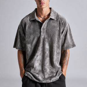 เสื้อเชิ้ตผู้ชายทรงโอเวอร์ไซส์ ล้างสีแบบกรด ล้างหิน ระบายอากาศ แห้งเร็ว แขนสั้น - Product Image 2