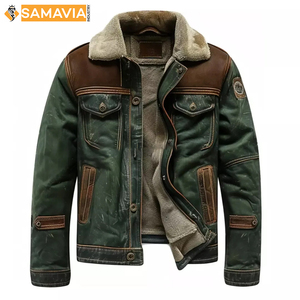 Chaqueta de bombardero de cuero de camionero de estilo universitario clásico Unisex de cuero genuino OEM impermeable a prueba de viento primavera SAMAVIA Industry - Product Image 3