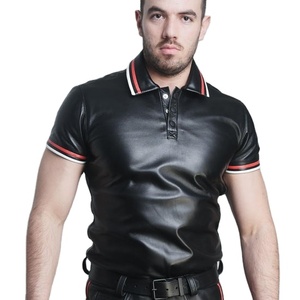 Customized High Quality Durable Moisture Wicking Short Sleeve Skinny Fit Leather for Shirt for Men Summer Solid Front Finished - Product Image 1