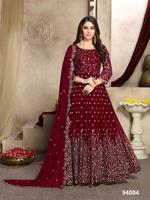 Belle robe brodée Georgette Anarkali pantalon Dupatta ensemble Style long pour adultes pour les mariages et fêtes indiens et pakistanais