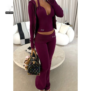 Conjunto Deportivo Informal de Dos Piezas con Logotipo Personalizado para Otoño, Sudadera con Capucha y Pantalones Deportivos de Punto para Mujer - Product Image 1