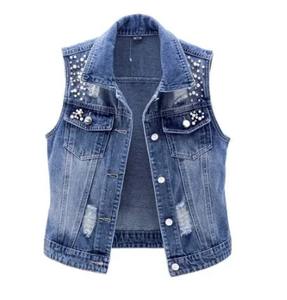 Nouvelle pierre imprimé à capuche Jeans veste personnaliser élégant sans manches femme veste coton respirant lavé Denim veste - Product Image 1