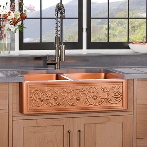 Évier de cuisine classique en cuivre pour villas de luxe, design moderne, texture riche, construction robuste M/S AXIOM HOME ACCENTS AK-11058 - Product Image 3
