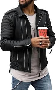 Veste en cuir pour homme Veste d'hiver en cuir style High Street avec col montant et fermeture à glissière - Product Image 2