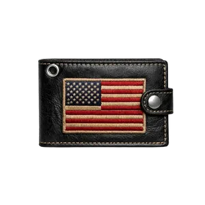 Cartera Bifold de Cuero Bordada con la Bandera de EE. UU. al por Mayor - Product Image 1