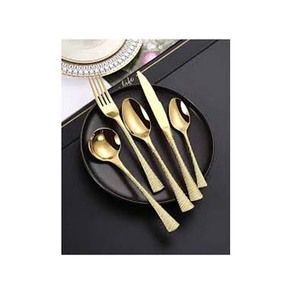 Ensemble de cuillères de service en acier inoxydable poli or avec poignée en relief martelé Design Royal Look Set de serveurs Set de couverts - Product Image 1