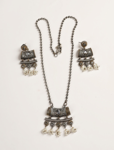 Two Tone Oxidized Silver <b>Necklace</b> <b>earring</b> <b>set</b> Handmade Indian Jewelry - Product Image 4