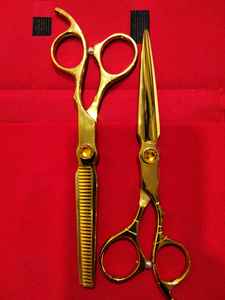 Tijera de peluquero chapada en oro profesional de 6,5 ", tijera de corte de pelo de peluquero y adelgazamiento con logotipo privado de acero inoxidable en Pakistán - Product Image 3