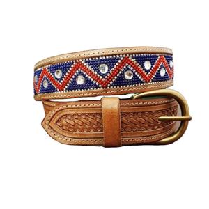 High Quality Custom Antique Buffalo Leather Belts <b>Floral</b> Embroidery High Selling Ladies/Gents Factory Cloth Equipment Steel - Product Image 1