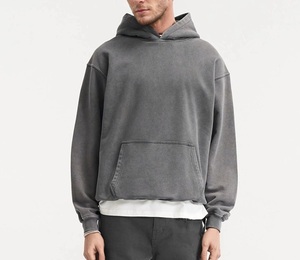 Sudadera con capucha de gran tamaño Vintage lavada con ácido, ropa de hombre con hombros caídos, Sudadera con capucha transpirable - Product Image 4