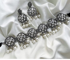 Dernier arrivage d'ensembles de colliers et de boucles d'oreilles oxydés en argent sterling de luxe bijoux de mode les plus vendus bijoux de mariée afghans pour femmes - Product Image 2