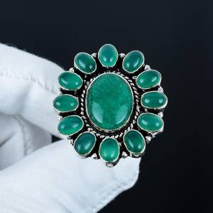 Bague en pierre précieuse d'aventurine verte et d'onyx vert, faite à la main, en argent sterling 925, bijoux en argent, pierre précieuse naturelle, cadeau d'anniversaire - Product Image 1