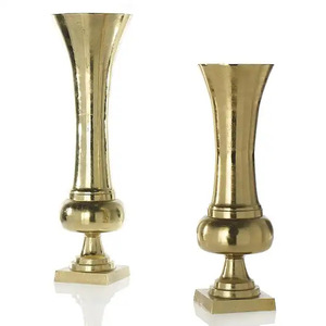 Florero de trompeta de diseño clásico, florero de Metal para el hogar y la boda, jarrón decorativo para suelo, chapado en oro, hecho a mano - Product Image 5