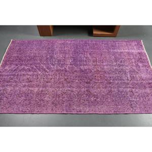 Alfombra Turca de 3.9x6.8 pies, Alfombra Marroquí Vintage Color Púrpura - Product Image 3