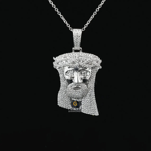 Lujoso Hip Hop Elegante Totalmente helado con corte brillante redondo en oro blanco de 10kt Moissanite Diamond Jesus Pendant - Product Image 5