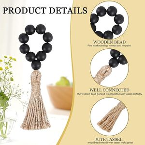 Anneaux de serviette en perles de bois de ferme avec perles en bois et élastiques pour votre décor de table à manger - Product Image 6