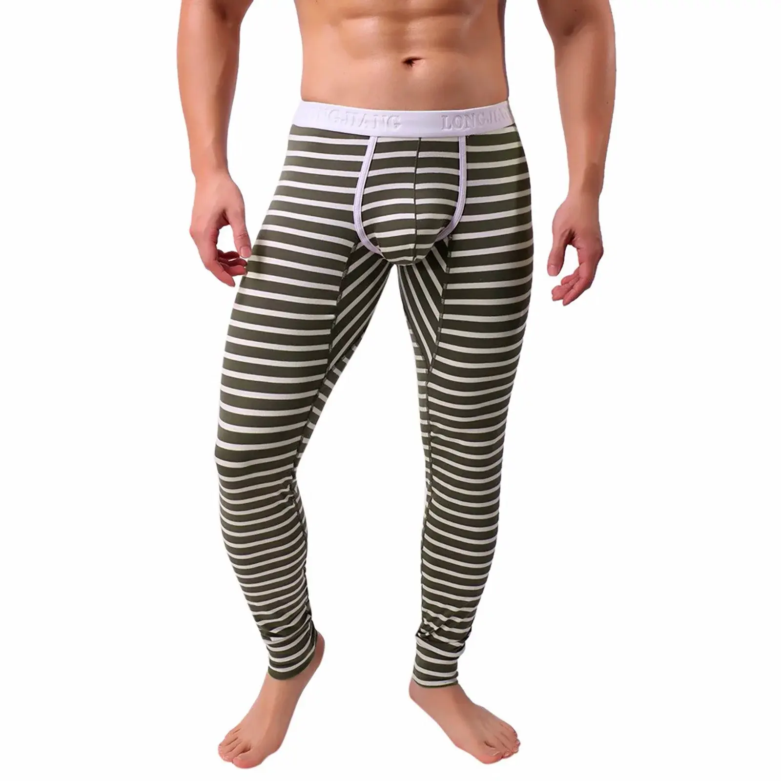 1PC Men Briefs Thong Striped Breathe Patchwork Low Leggings Long Johns Thermal Pant Underwear Male