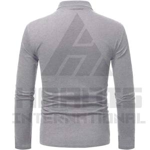 Polo uni de couleur personnalisée pour hommes, manches longues, t-shirt décontracté en coton mélangé avec col, tenue décontractée parfaite, produit OEM - Product Image 3