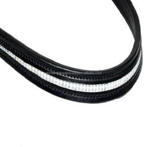 Produits de selle de haute qualité, bande de sourcil de cheval rembourrée noire en cuir véritable sur mesure avec 1 rangée de cristaux d'argent strass - Product Image 5