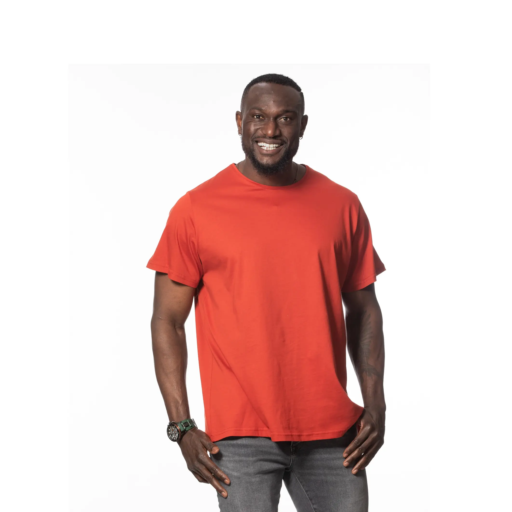 T Shirts for Men 100% Cotton Orange Color Crew Neck - Heavyweight Oversize Premium Quality Made in Turkey
