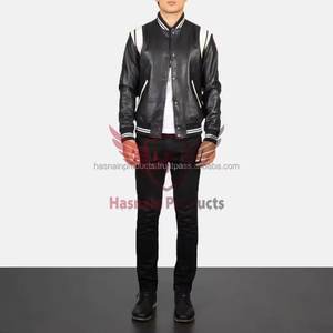 แจ็กเก็ตหนังบอมเบอร์สำหรับผู้ชายดีไซน์สุดเท่พร้อมหนังแท้และขนแกะสำหรับฤดูหนาว - Product Image 1