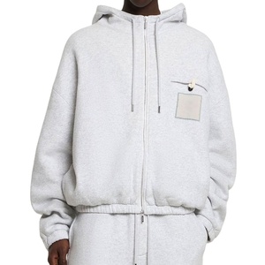 เสื้อฮู้ดผ้าฝ้าย100% มีซิปโอเวอร์ไซส์สำหรับผู้ชายเสื้อฮู้ดผ้าถักโครเชต์ซักกรดแบบสั่งทำเสื้อมีฮู้ดที่มีน้ำหนักมาก - Product Image 3