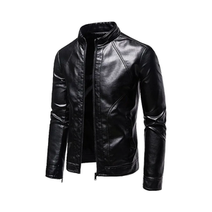 Chaqueta de Cuero para Hombre, Talla Estadounidense, al por Mayor, Chaqueta de Invierno Transpirable con Cremallera Delantera, Chaqueta de Motociclista de Cuero Sintético, Impermeable y Cortavientos - Product Image 1