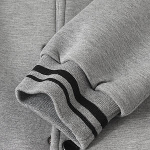 Men's Light <b>Grey</b> Letterman <b>Jacket</b> Soft <b>Fleece</b> Bomber Style with Striped Ribbed Trim Snap Buttons Casual Comfortable Streetwear - Product Image 6