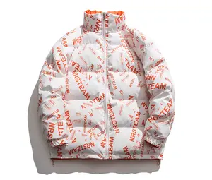 เสื้อแจ็กเก็ตขนเป็ดของผู้ชายแฟชั่นสตรีทแวร์พร้อมฮู้ดแวววาวตกแต่งโลโก้ขนาดใหญ่พิเศษสำหรับฤดูหนาว - Product Image 1