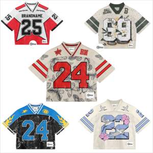 Jersey de fútbol americano personalizable al por mayor para el verano, ropa de calle corta transpirable con hombros caídos y malla corta de talla grande - Product Image 5