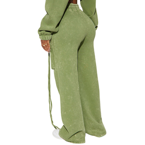 Pantalones de chándal Cargo lavados de alta calidad, chándal para mujer, conjuntos de Top corto de Fitness, conjunto de chándal verde con cordón para mujer 2026 - Product Image 2