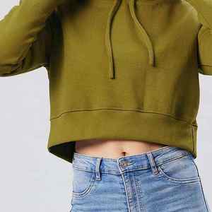 Haut à capuche court à manches longues pour femme, léger et respirant, service OEM, prix raisonnable, col à capuche avec logo frontal, vente chaude - Product Image 1