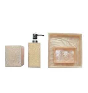 Ensemble de salle de bain en résine 5 pièces : porte-savon, porte-brosse à dents, distributeur de savon, plateau – Facile à nettoyer, étanche, écologique, moderne – MN EXPORTS - Product Image 5