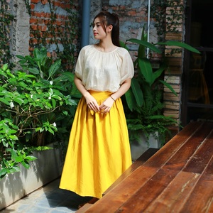 Cómoda falda informal para mujer, elegante, transpirable, cintura ancha, bolsillos laterales convenientes, cintura Natural a cuadros - Product Image 1