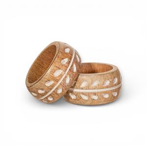 Anillos de Servilleta Hechos a Mano de Madera de Mango con Diseño de Hoja Tallada Incrustada para Decoración de Mesa Rústica de Casa de Campo, Únicos - Product Image 1