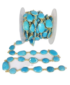 Pierre précieuse Turquoise taille 10-14mm plaqué or connecteur de lunette chaîne laiton métal pierre précieuse chaîne de lunette - Product Image 1