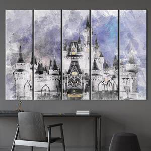 Obra de arte impresa en lienzo del Castillo de Cenicienta para decoración de habitaciones infantiles, 5P: Gallery Wrapped - Product Image 1