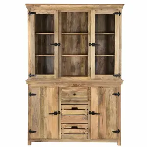Nuovo Design in legno massello di Mango espositore per Buffet armadio armadio con contenitore in metallo una porta in vetro in due parti per soggiorno