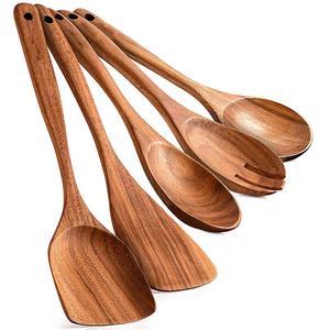 Cuchara de madera de Acacia para servir ensaladas, utensilios de cocina con soporte de madera - Product Image 4