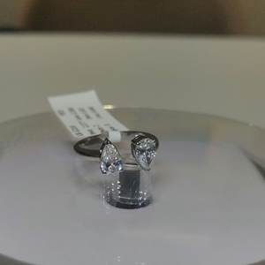 Bague de fiançailles ouverte en diamant de laboratoire | Bague manchette ouverte poire en or 14 carats | Bague en diamant double pierre ouverte Toi et Moi Ring - Product Image 3