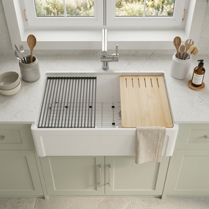 <span class=keywords><strong>Évier</strong></span> de cuisine 33 pouces en argile réfractaire fait main, style ferme, à tablier, à cuve unique, grande capacité, pour projets de construction - Product Image 2