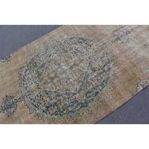 Turkish Rug, 4.4x8.5 ft Area Rug, <b>Brown</b> Bordered <b>Wool</b> Vintage Rug - Product Image 5