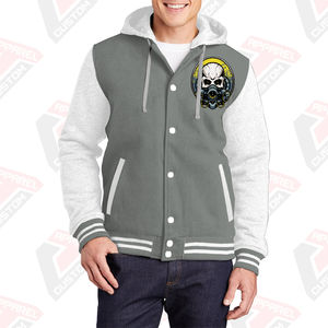 Chaqueta Varsity cálida y elegante para hombre con capucha 100% algodón polar bordado Technics Digital impreso liso teñido para invierno - Product Image 1