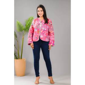 100% Cotton Pink Quilted Patchwork <b>Jacket</b> Reversible Satin Blazer Floral <b>Lightweight</b> Custom XL for <b>Ladies</b> for Spring Autumn - Product Image 3