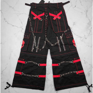 Pantalon noir et rouge à fermeture éclair pour femme, unisexe, gothique, grunge, punk, streetwear, pantalon à crâne - Product Image 2