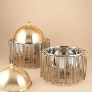 Plat à casserole moderne fait à la main en arabe, réchauffeur de nourriture, couleur or, acier inoxydable, écologique, passe au lave-vaisselle, support en maille filaire - Product Image 6