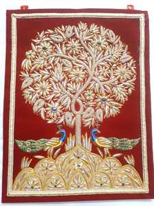 Art textile indien fait à la main tenture murale tapisserie brodé miroir travail peintures décoratives pour la décoration intérieure faire en inde - Product Image 5