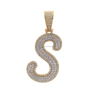 Fashion Hip Hop Gold Plated 925 Sterling <b>Silver</b> Lab Grown VVS Moissanite Diamond 26 <b>Initial</b> Letter Pendant <b>Necklace</b> Set - Product Image 5